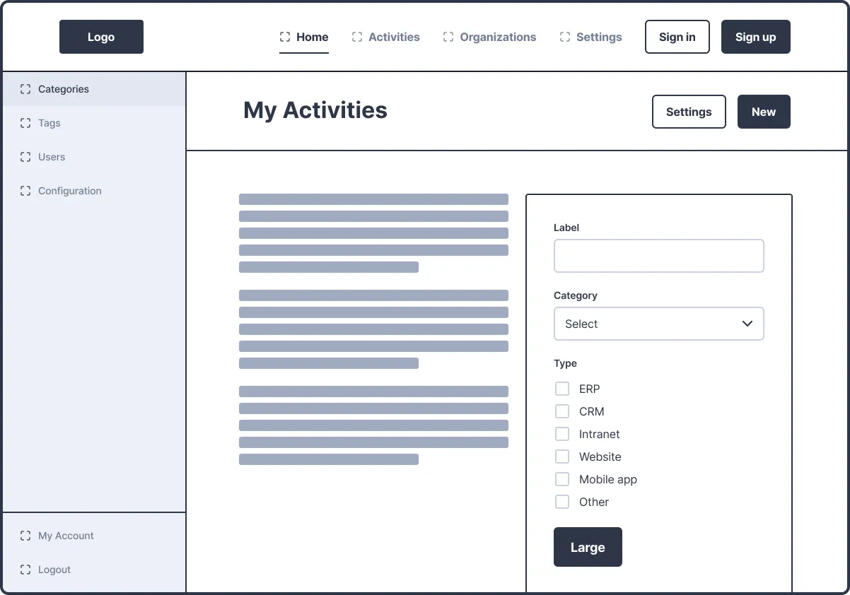 Exemple de wireframe à basse résolution
