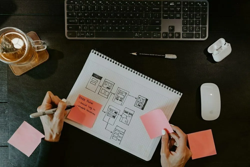 Wireframe drawing on a desk