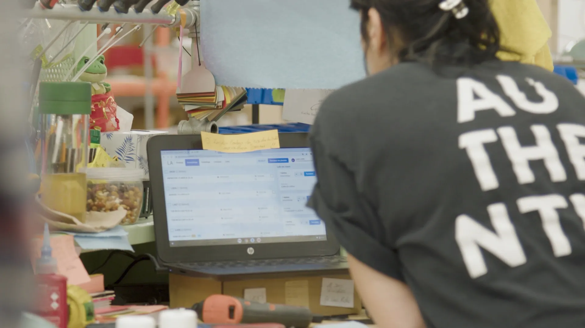 worker using erp in factory