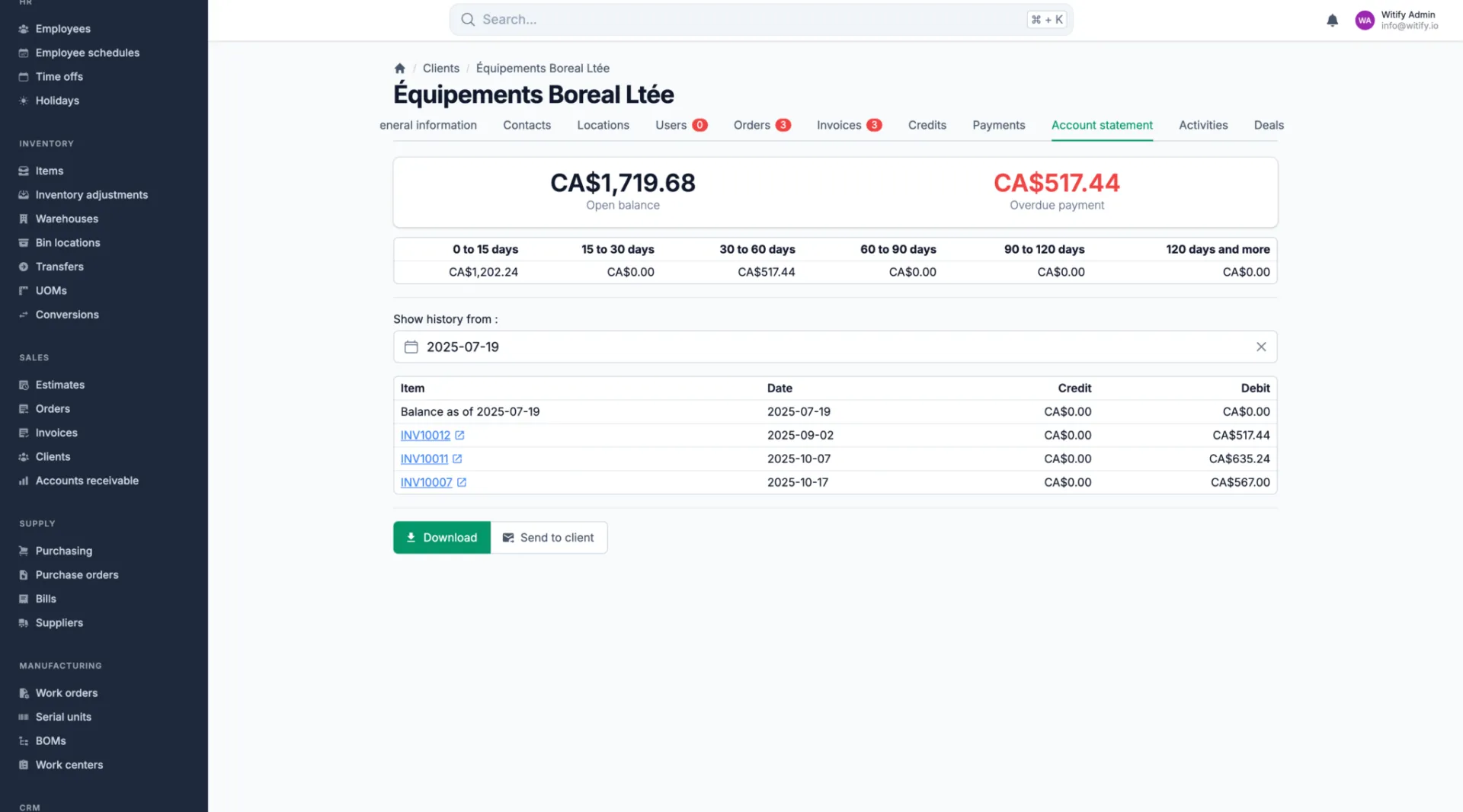 Client Account Receivable