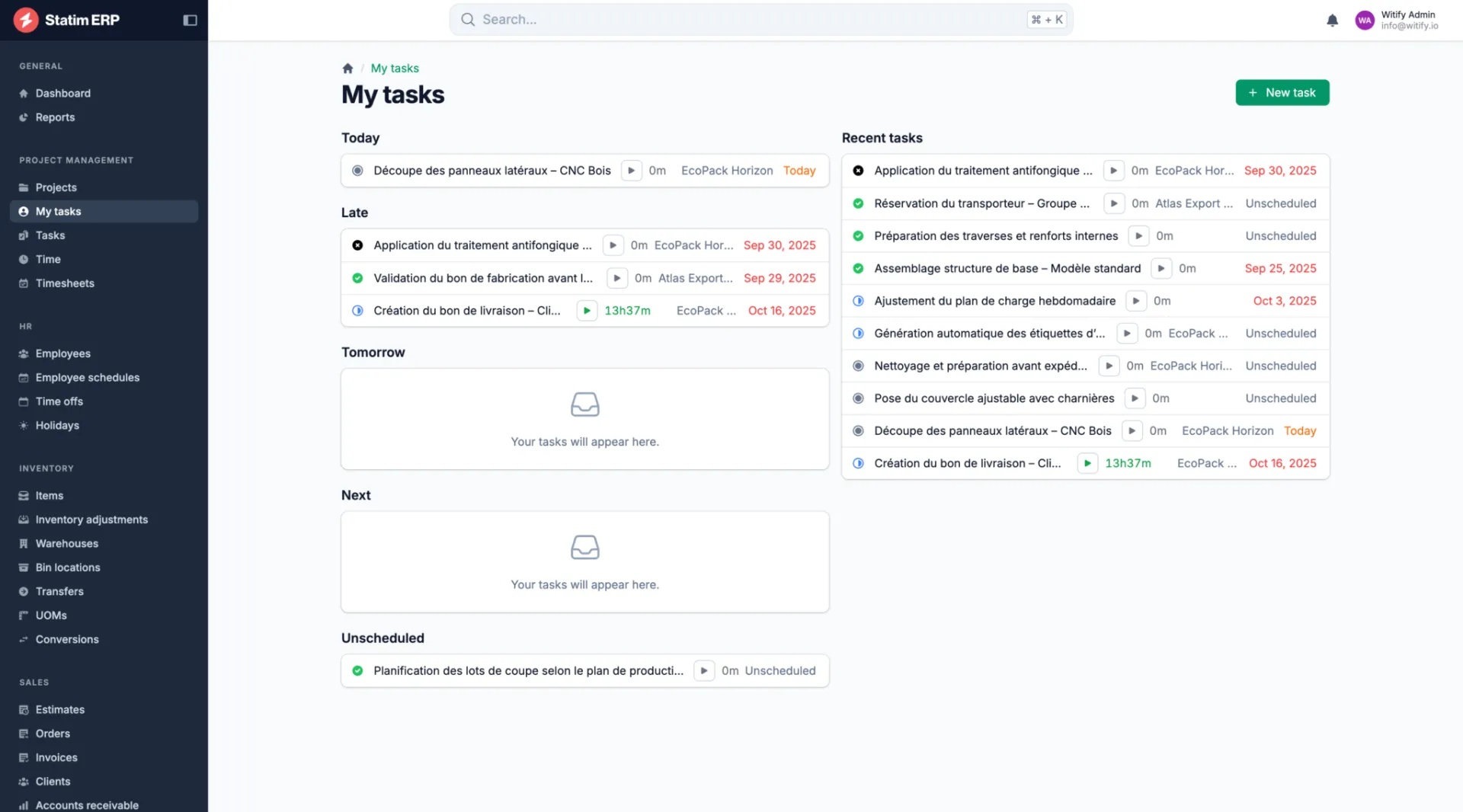 Tasks My tasks